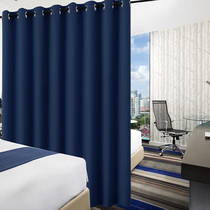RYB HOME Room Divider Curtains, Triple Weave Heavy Duty Blackout Drapes Soundproof Large Window Treatment for Bedroom Dining Hall Shared Area, W180 x L108 inches, Navy Blue, 1 Panel - Image 3