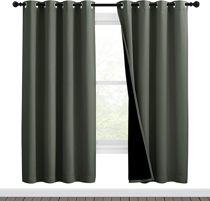 NICETOWN 100% Blackout Window Curtain Panels, Full Light Blocking Drapes with Black Liner for Nursery, 72-inch Drop Thermal Insulated Draperies (Dark Mallard, 2 Pieces, 46-inch Wide Per Panel) by NICETOWN
