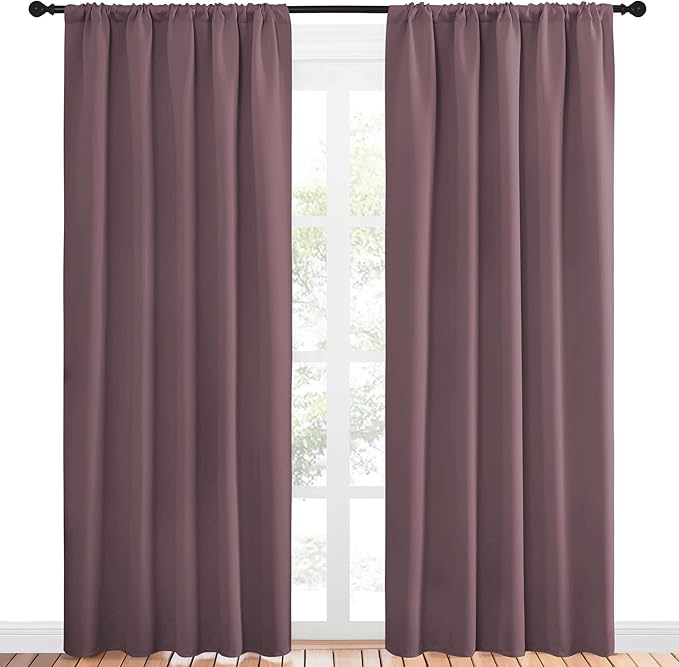 NICETOWN Room Darkening Curtains for Bedroom - Home Decoration Privacy Protection Thermal Insulated Solid Drapes/Draperies for Sliding Glass Door (Dry Rose, Set of 2, 52 x 84 inches) - Image 2