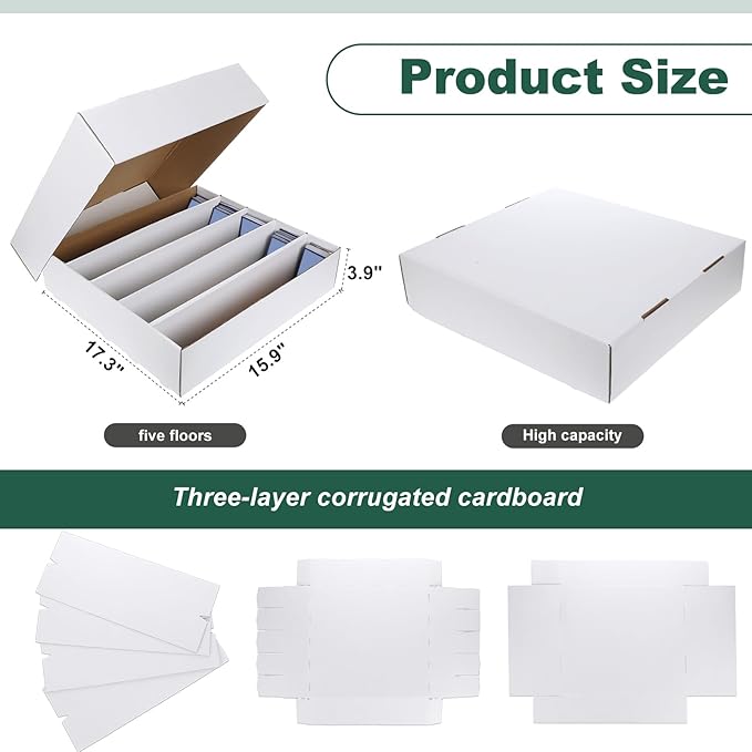 Yexiya 3 Pcs 5000 Count Card Storage Boxes for Trading and Gaming Cards White Cardboard Organizer with Divider Collector Holders Collectibles Box for Sports Basketball Collecting - Image 2