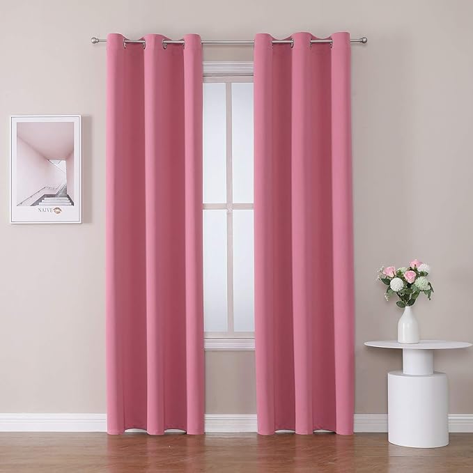 ChrisDowa Blackout Curtains 72 inches Long for Bedroom - 2 Panels Set Grommet Thermal Insulated Room Darkening Curtains for Living Room (Pink, 42 x 72 Inch) by ChrisDowa