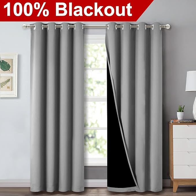 NICETOWN Full Shade Curtain Panels, Pair of Energy Smart & Noise Blocking Out Blackout Drapes for Dining Room Window, Thermal Insulated Guest Room Lined Window Dressing(Silver Grey, 52 x 84 inch) - Image 2