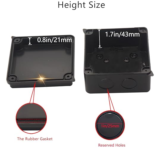 Junction Box, Reserved Holes Electrical Boxes Waterproof IP65 ABS Plastic Electrical Power Cord Enclosure Project Box Black 3.9 x 3.9 x 2.8 inch(100x100x70mm) - Image 4