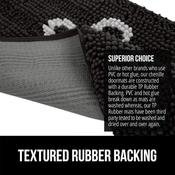 GORILLA GRIP SOAKSTOPPER Dog Door Mat, 48x30 Machine Washable Rug Absorbent Doormat Captures Moisture Mud Dirt, Quick Dry Soft Chenille Entryway Rugs Indoor Entrance Mats for Dog Paws, Black White - Image 5
