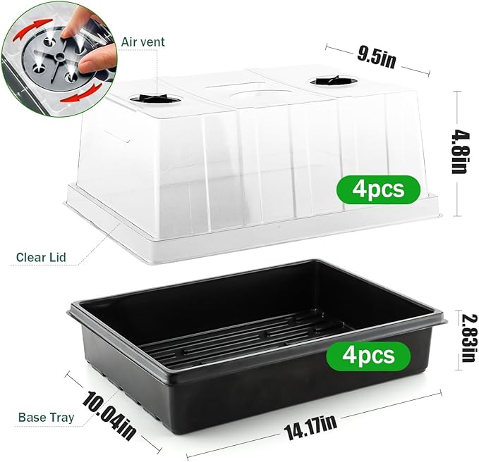 4-Pack Seed Starter Trays with 5'' Tall Humidity Domes – Reusable Plant Germination Kit for Microgreens, Herbs & Indoor Gardening | Clear Vented Lids, Fast Seedling Growth & Durable Design - Image 3