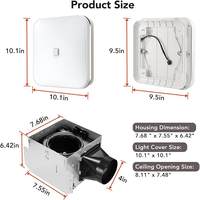 OREiN 2-in-1 Bathroom Exhaust Fan with Light, 100 CFM 1.5 Sones, 25W Bathroom Fan with Light, 1000lm, 3000K/4000K/5000K Selectable & Nightlight, Quiet Vent Fan for Shower, Bath, FCC/ETL Listed - Image 2