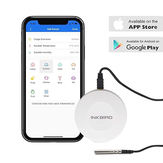 Inkbird Thermometer and Hygrometer Smart Sensor Data Logger with Waterproof External Probe Magnet for Android and iOS, for Food Storage Brewing Reptiles Instrument IBS-TH1(Battery not Included) - Image 2