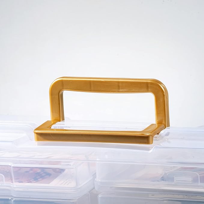 novelinks Transparent 4" x 6" Photo Organizers and Photo Storage Box with Handle, 16 Inner Photo Cases, Portable Picture Organizers & Photo Storage Containers (Clear-Gold Handle) - Image 5