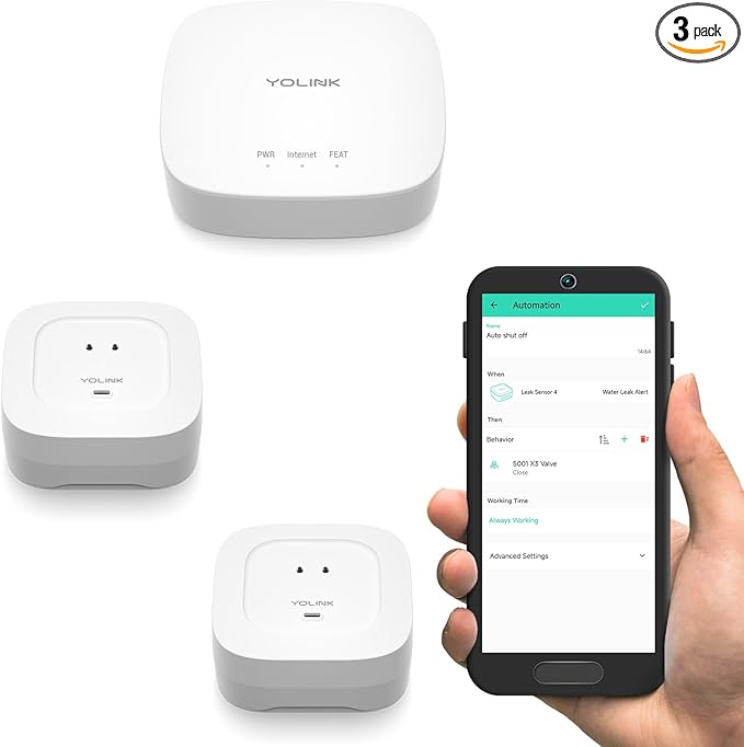 YoLink Water Leak Starter Kit: Hub + 2 Leak Sensor 4 (105 dB Siren), LoRa Long-Range, App/SMS/Email Alerts, D2D Offline, 2 AAA Up to 5-Year Battery, Compatible with Alexa/IFTTT/Home Assistant by YoLink