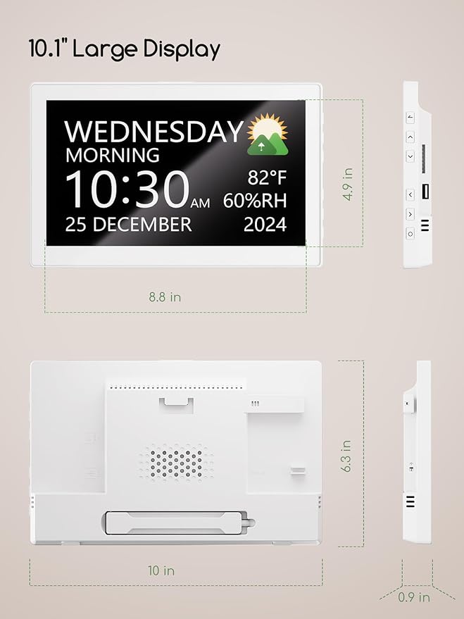 Raynic Digital Clock,10.1 Inch Large Display Calendar Clock with 12 Themes, 20 Alarms, 20 Reminders, Auto Dimming, 12/24 Hours for Seniors, Desk (White, 10.1 Inches) - Image 7