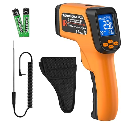 Infrared Thermometer Gun for Cooking, Non Contact Thermometers Laser Temperature Guns with K-Type Probe, 12:1 Dual-Mode Temp Gun (-58°F to 1472°F), Pizza Oven, BBQ, Home Repairs, HVAC by MOONASCEND