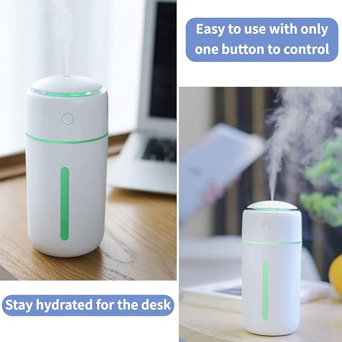 Personal Ultrasonic Cool Mist Humidifier for Car Bedroom Office, Portable Rechargeable Travel Humidifier for Car & Desk, with 7 Color Lights, Battery Powered - Image 7