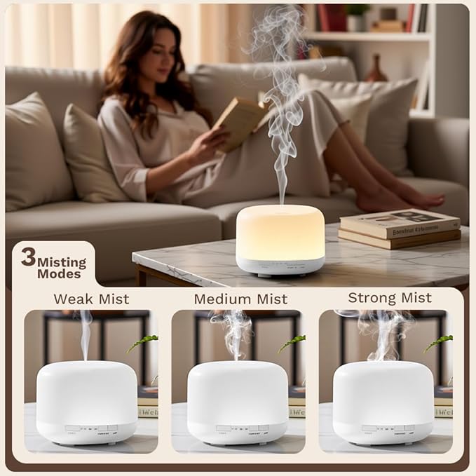 500ml Premium Essential Oil Diffuser,Quiet 4-in-1 Ultrasonic Aromatherapy Humidifier,7 Color LED Lights,with Adjustable Automatic Timer Off Function and Spray Mode. (White,Classic Model) - Image 5