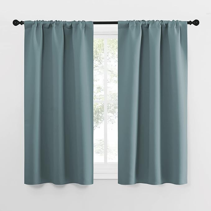 NICETOWN Greyish Blue Blackout Curtains Panels for Window, Thermal Insulated Rod Pocket Blackout Drapes/Draperies for Living Room (2 Panels, W34 x L54 inches) by NICETOWN