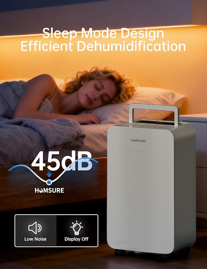HUMSURE 4500 Sq. Ft 80 Pints Dehumidifier Equipped With Drainage Hose, Automatic Defrosting, for Basement, Home, Bathroom, Bedroom,24-Hour Timer Function - Image 3