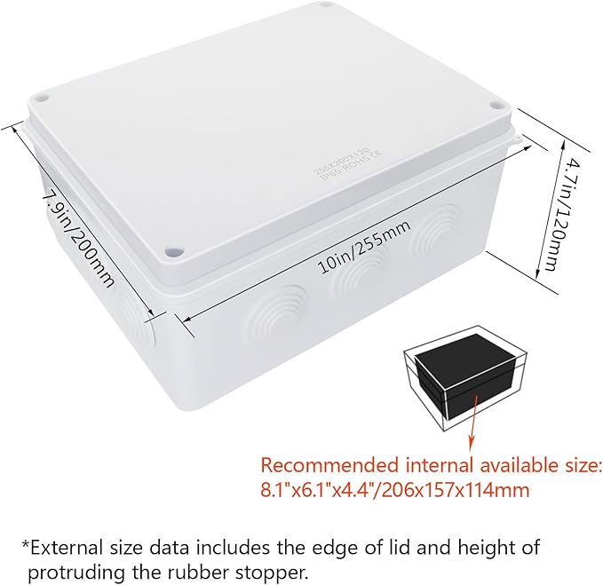 LeMotech Junction Box, ABS Plastic IP65 Waterproof and Dustproof, Universal Electrical Enclosure, Outdoor and Indoor Project Box, 10" x 7.9" x 4.7", White - Image 2