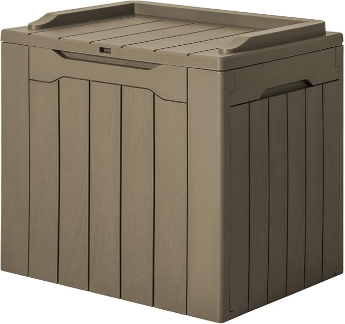 JUMMICO 31 Gallon Resin Deck Box Waterproof Indoor Outdoor Storage Boxes for Patio Furniture Cushions and Garden Tools (Light Brown) by JUMMICO