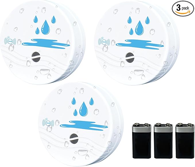 3 Pack Water Leak Detectors for Home, 100dB Waterproof Water Sensor Alarm Leak Detector for Basements, Bathrooms, Laundries, Sinks, and Windows(Battery Included) by Unknown