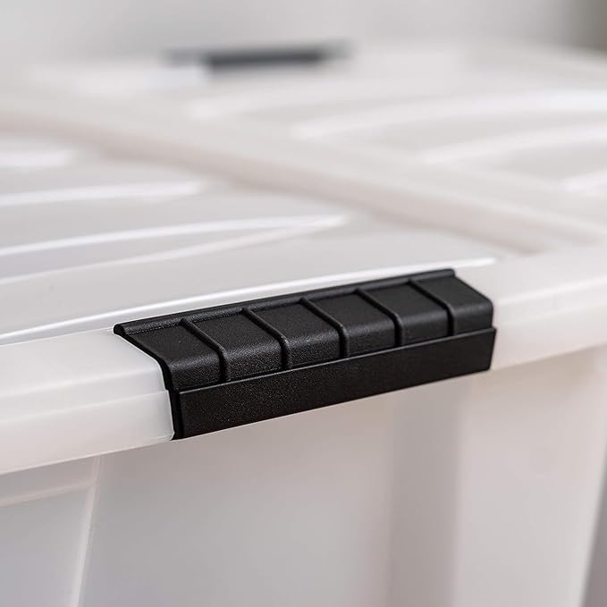 IRIS USA 40 Qt Stackable Plastic Storage Bins with Lids, 6 Pack - BPA-Free, Made in USA - Discreet Organizing Solution, Latches, Durable Nestable Containers, Secure Pull Handle - Pearl - Image 8