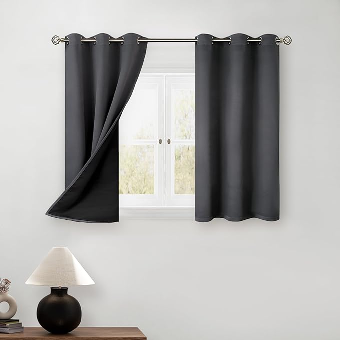 BGment Short Blackout Curtains 40 Inch Length 2 Panels, Thermal Insulated Total Light Blocking Curtains for Bedroom, Grommet Window Drapes with Thick Black Liner, 42 Inch Wide Each Panel, Dark Grey by BGment