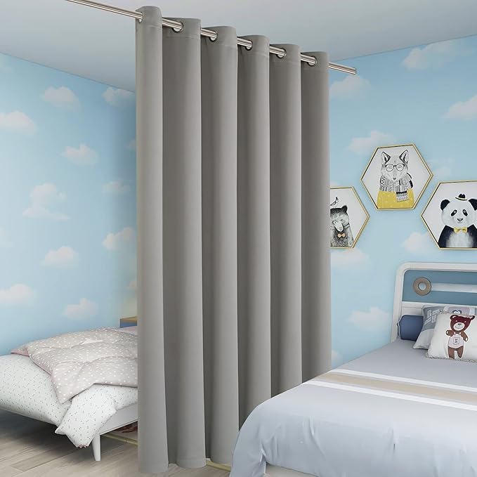 BONZER Room Divider Curtain Total Privacy Wall Wide Grommet Room Darkening Curtains for Patio Sliding Glass Door, 108L x 70W Inch (9L x 5.8W ft), 1 Panel, Silver - Image 5