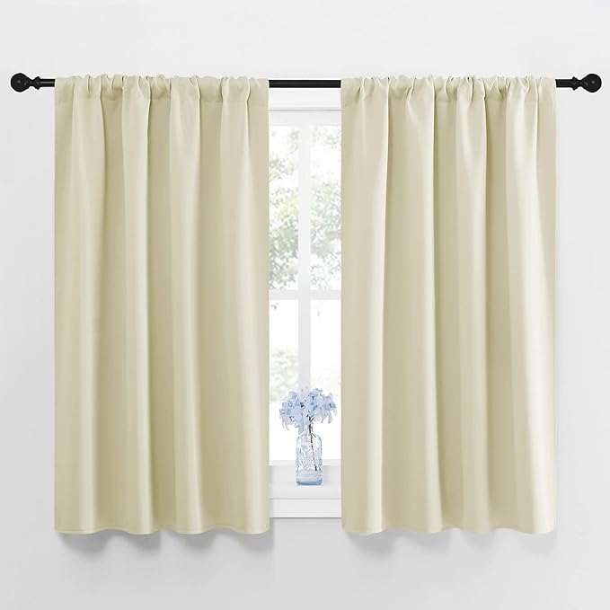 NICETOWN Blackout Curtains for Bedroom, Home Decorations Thermal Insulated Solid Rod Pocket Blackout Drapes for Cafe (Beige, One Pair, 42 x 45-inch) by NICETOWN