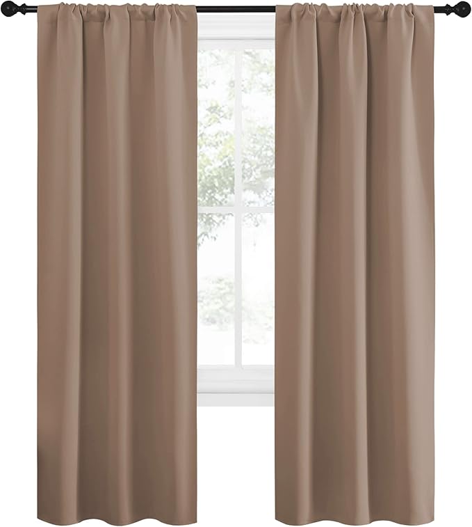 NICETOWN Kitchen Window Blackout Curtains - Window Treatment Thermal Insulated Rod Pocket Small Blackout Draperies/Drapes for Bedroom/Kitchen (Cappuccino, Set of 2, 34 in x 72 in (W x L) - Image 2