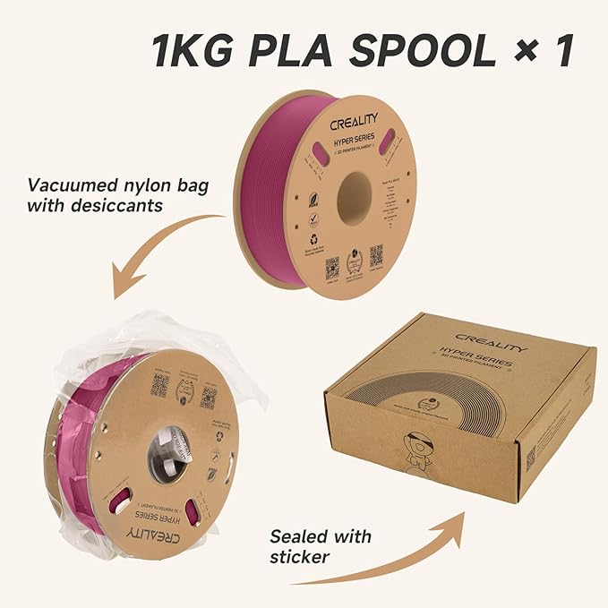 Official Creality Hyper PLA Filament 1.75mm, High Speed PLA 30-600mm/s Rapid 3D Printer Filament, Dimensional Accuracy +/-0.02mm, Fit Most FDM 3D Printers,1KG(2.2lbs) Spool Viva Magenta - Image 7