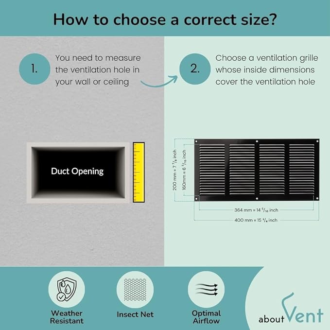 14x6 inch (Duct Opening) Vent Cover - Black Ventilation Covers for Wall and Ceiling - Metal Return Grille - HVAC AC Air Vents Register for Indoor and Outdoor Use with Mesh - Image 6
