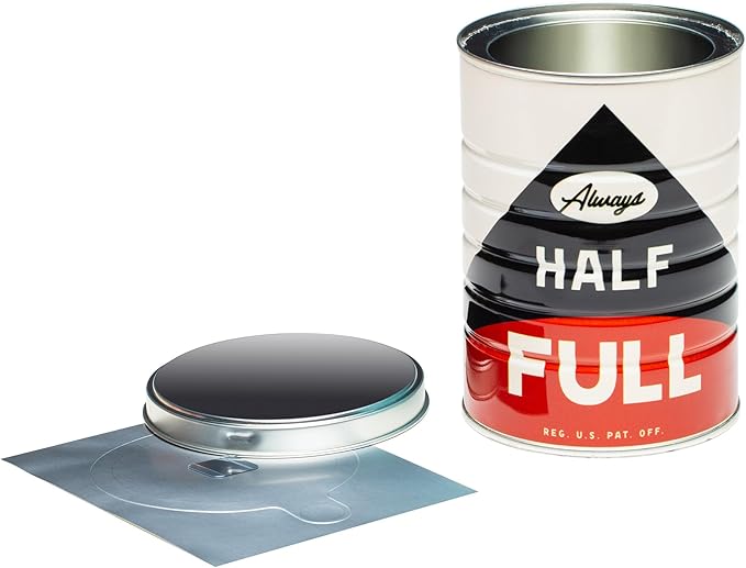 Retro Tin Can, Studio MPLS Designs, Collectable, Peel & Stick Valved End with Metal Lid, 8-12oz (4.0625 x 5.5 in) (Always Half Full Design) - Image 4