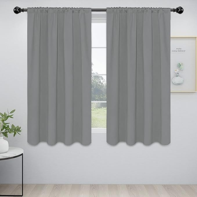 Easy-Going Rod Pocket Blackout Curtains for Bedroom, Room Darkening Window Curtains for Living Room, Thermal Insulated Noise Reduction Solid Window Drapes, 2 Panels(52x63 in, Light Gray) by Easy-Going