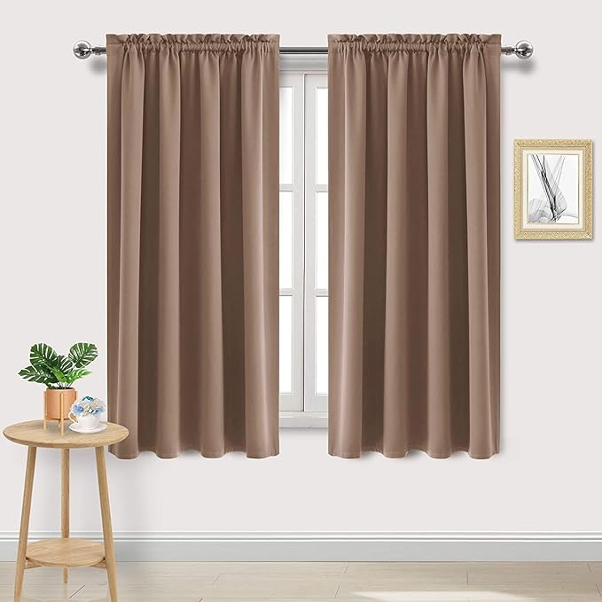 DWCN Blackout Curtains Room Darkening Thermal Insulated Bedroom Curtains Window Curtain Panels, 52 x 63 inches Long, Set of 2 Khaki Rod Pocket Drapes by DWCN