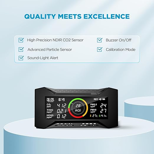 8-in-1 Air Quality Monitor Indoor, CF-20 Portable Air Quality Tester CO2 Monitor (PM2.5, PM10, CO2, VOC, Formaldehyde, Humidity, Temp) Wildfire Protection Long Battery Life & Real-Time Data - Image 7
