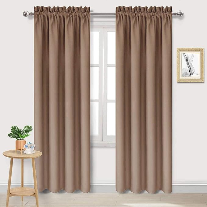 DWCN Blackout Curtains Room Darkening Thermal Insulated Bedroom Curtains Window Curtain Panels, 38 x 84 inches Long, Set of 2 Khaki Rod Pocket Drapes by DWCN