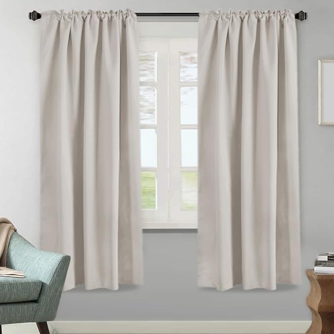 H.VERSAILTEX Blackout Curtains Thermal Insulated Window Treatment Panels Room Darkening Blackout Drapes for Living Room Back Tab/Rod Pocket Bedroom Draperies, 52 x 72 Inch, Stone, 2 Panels - Image 2