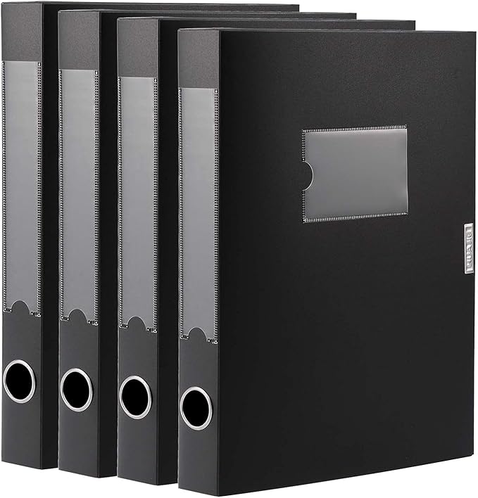 A4 Storage File Boxes Archives Cases, Foldable Plastic File Folder, Thickened to 5.8cm,Large Capacity,Black(Pack of 4) by HUA+JIE