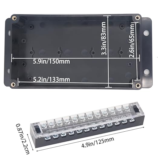 Watertight Junction Box, IP67 Waterproof Electrical Project Box with 12P 15A Barrier Terminals,5 in/5 Out Cable Glands Electronic Enclosure 6.22" x 3.54" x 2.36" - Image 3