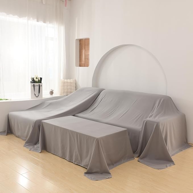 Furniture Cover Multi-Purpose, Indoor and Outdoor Furniture Dust Cover Sofa Cover Dustproof Breathable Mattress Protector Cabinet Cloth Home Dust Block (Gray, 240cm x 700cm(94x275in)) by WTHAVEN