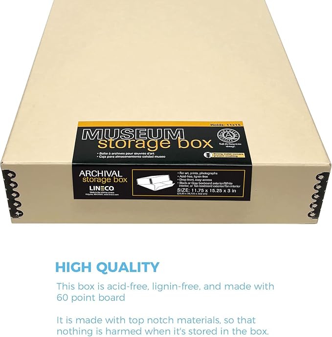 Lineco Museum Archival Storage Box, 11.75x15.25x3 in. Drop Front Design. Acid-Free with Metal Edge. Organize Photos, Pictures, Prints, Documents, Crafts, DIY. Tan, 1 Pack - Image 5