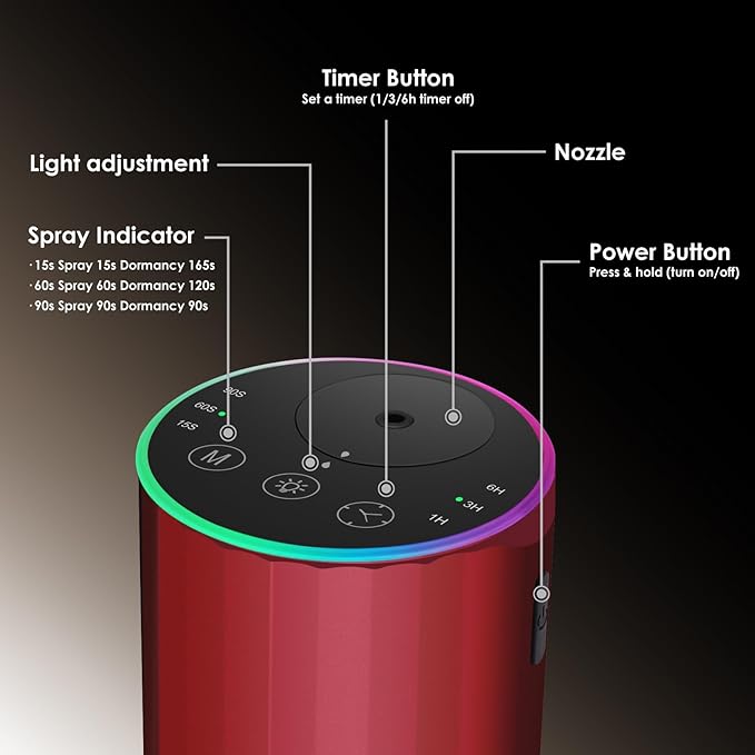 Waterless Essential Oil Diffuser, Battery Powered Mini Scent Air Machine, Aromatherapy Mist Diffuser for Home Room Car Office (red) - Image 3