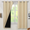 BGment Thermal Insulated 100% Blackout Curtains for Bedroom with Black Liner, Double Layer Full Room Darkening Noise Reducing Grommet Curtain (42 x 63 Inch, Natural, 2 Panels) by BGment