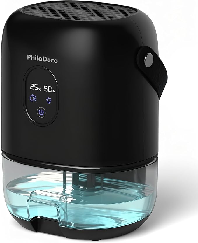 PHILODECO 280 Sq. Ft 35 OZ Dehumidifier, Portable Small Dehumidifiers for Bedroom, Bathroom, Basement,RV with CO mode, Sleep mode, Auto Shut Off, 7 Colorful Lights, Black by PHILODECO