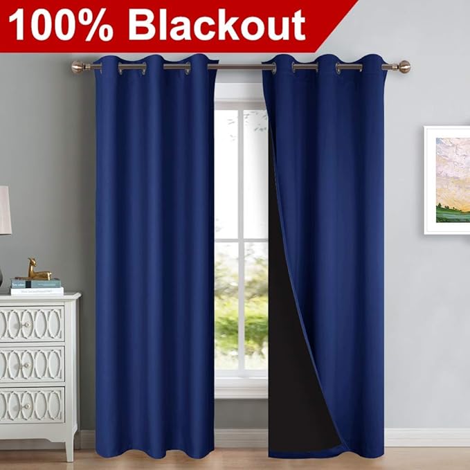 NICETOWN Full Shade Curtain Panels, Royal Blue, 37" Wide x 84" Long, Pair of Thermal Insulated & Energy Efficiency Blackout Curtains for Living Room Windows, Lined Silky Performance Window Dressing - Image 2