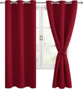 Hiasan Blackout Curtains for Bedroom, 38 x 63 Inches Length - Thermal Insulated & Light Blocking Window Curtains for Living Room, 2 Drape Panels Sewn with Tiebacks, Christmas Red by Hiasan