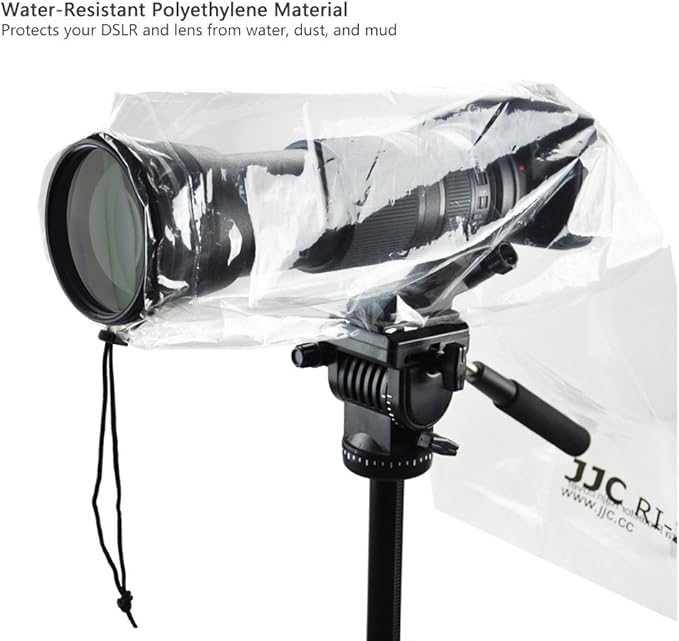 JJC 2 Types DSLR Camera Rain Cover Coat Sleeve Protector for Canon Nikon Fujifilm Sony Olympus Panasonic Pentax Sigma with a Lens & Flash PE Material Clear See-Through(2 Pack) - Image 4