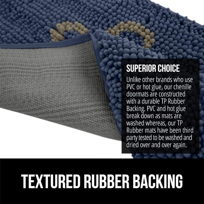 GORILLA GRIP SOAKSTOPPER Dog Door Mat, 30x20 Machine Washable Rug Absorbent Doormat Captures Moisture Mud Dirt, Quick Dry Soft Chenille Entryway Rugs Indoor Entrance Mats for Dog Paws, Navy - Image 5