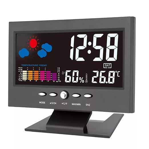 ikaufen Weather Station Wireless Indoor Thermometer Temperature Desk Digital Alarm Clock Weather Thermometer LED Temperature Humidity Monitor by ikaufen
