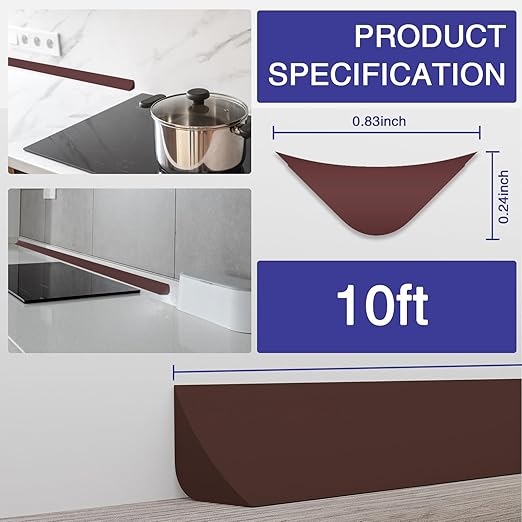 Flexible Molding Trim, Flexible Bendable Adhesive Caulking Strip, Molded Trim, Peel and Stick Home Decorative Edge for Bathroom, Kitchen, Floor, Wall (Dark Brown, 0.83in x 0.24in x 10ft) - Image 2