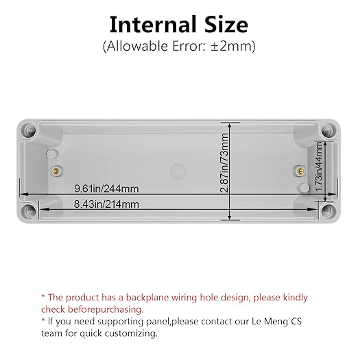 LeMotech IP67 Waterproof Junction Box ABS Plastic Project Box Dustproof Electrical Box Outdoor Enclosure for Electronics DIY Case Gray 9.8X 3.1x 2.8 inch (250x 80x 70 mm) - Image 3