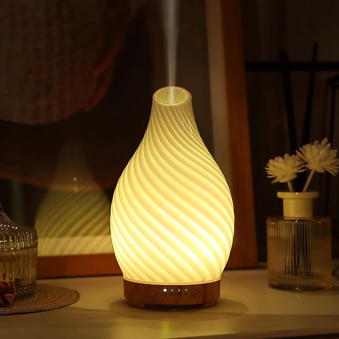 Art Glass Essential Oil Diffuser - 160ml Ultrasonic Cool Mist Scent Aroma Aromatherapy Diffuser, Intermittent with Auto Shut-Off Timer Setting &7 Colors Night Light for Home -Ethereal Time by inrorans
